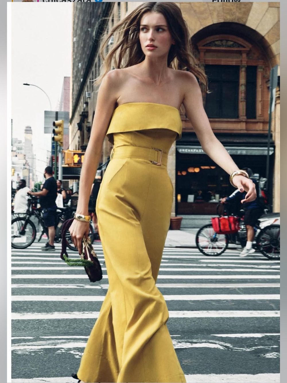 Zara Strapless Mustard Yellow Belted Jumpsuit